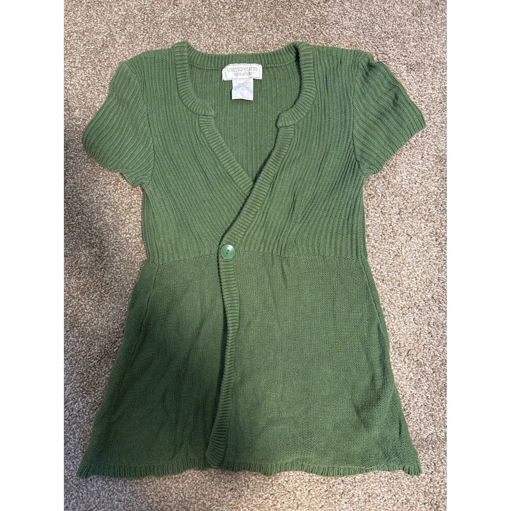 United States Sweaters Cardigan Womens Medium Green Excellent Short Sleeve Wrap
